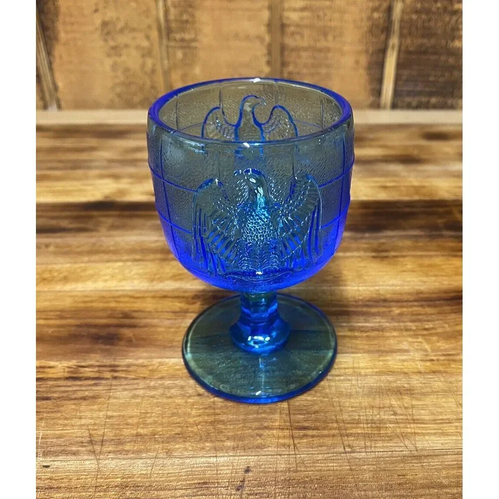 Vintage Imperial Glass Royal Blue Mini Eagle Wine Goblet 4